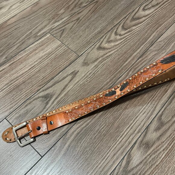 Vintage Tooled Leather Belt with Eagles and Painted Details - Size 42 - Picture 5 of 10